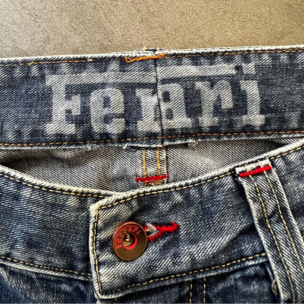 VTG Ferrari Button Fly Blue Denim Jeans‎ Leather Logo Italian Mens 33x30.5 IT 50 - Picture 6 of 16